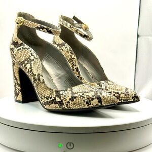 Worthington Zeller Block Heel Ankle Strap Pumps –‎ Snake Print – Size 8.5M